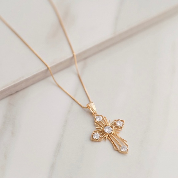 Diamond Cross Necklace | 18k Gold Filled - Picture 7 of 8